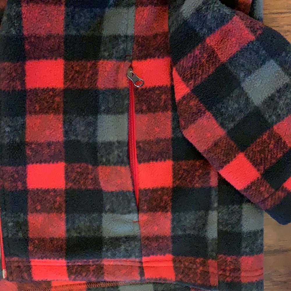 Children’s Red Plaid Columbia Fleece Zip Up Jacket - Picture 5 of 7
